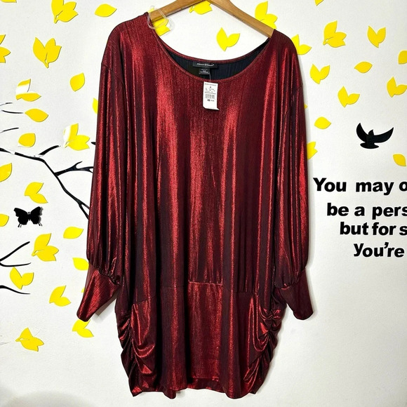 Ashley Stewart Shimmery Wine Ruched Long Sleeve Blouse‎ Size 26/28 - Picture 3 of 9